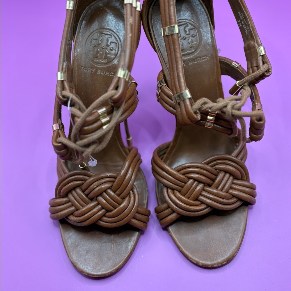 Tory Burch Audrianna Glazed Lounge Lace Up Heels Size 7m used no box